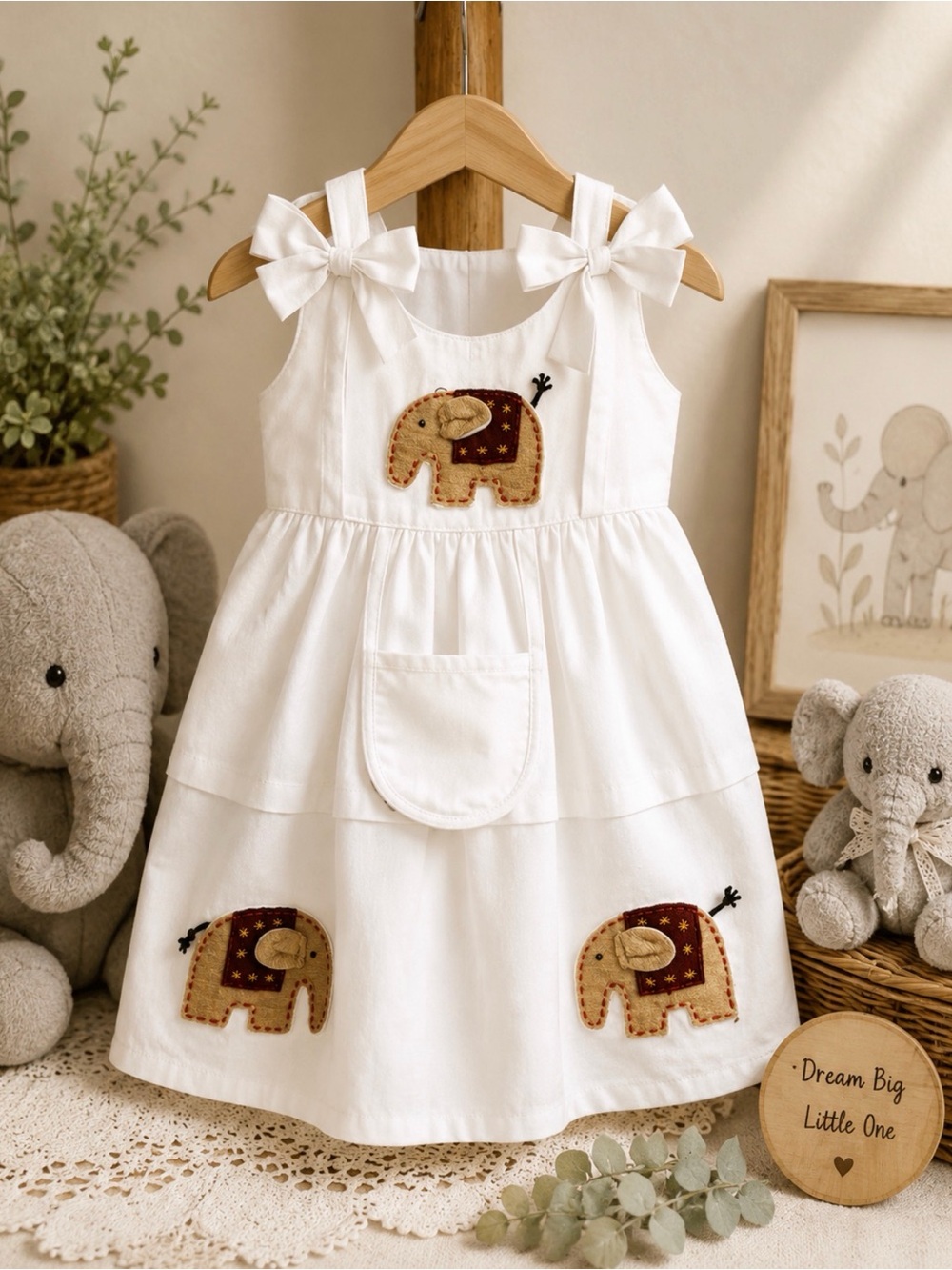 White Elephant Appliqué Bow Strap Kids Dress size 24 months